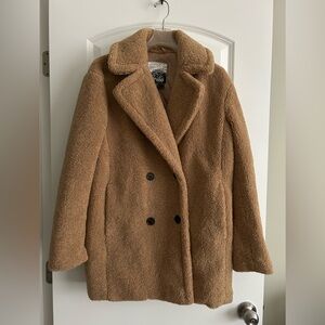 Teddy Pea Coat Double Breasted Poly Blend Cel Size Small